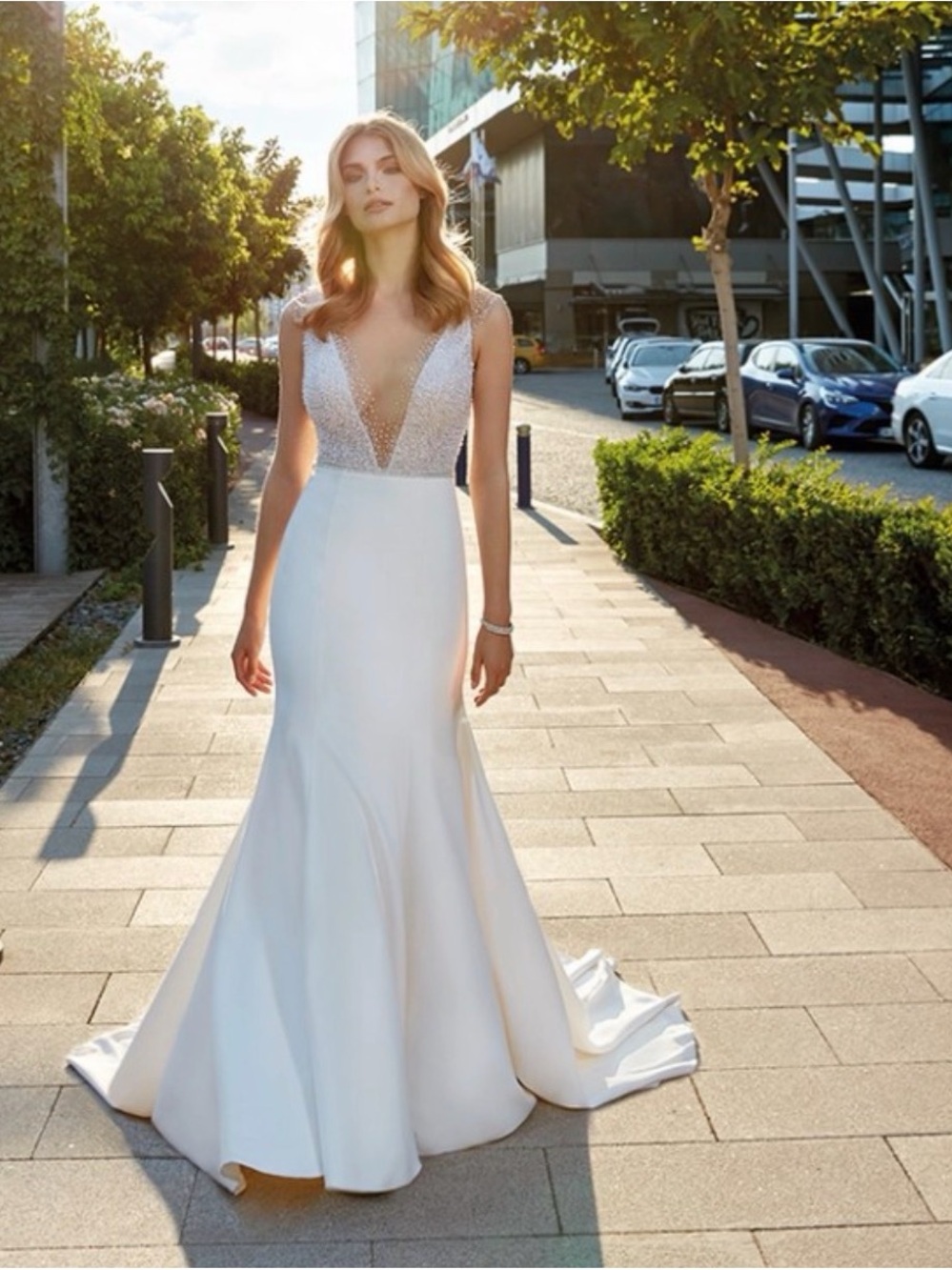 Eddy K Allegra Sky Fit and Flare Gown